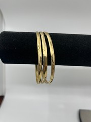 Vintage Gold Tone Bangle Bracelet Set 3 Etched Stackable Bangles Thin Slip On 8″