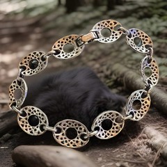 Vintage Emmons Black Faceted Glass Silver Tone Filigree Bracelet Signed 7 In