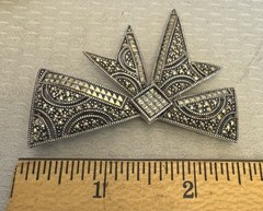 Vintage Judith Jack Sterling Silver Marcasite Bow Brooch Art Deco Revival Big 3″