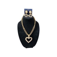 Vtg 1980s BIJOUX GIVENCHY Pearl Heart Necklace & NWT Clip-On Earrings Set