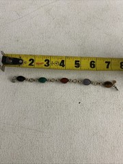 Vintage RUSSEL Gold Filled Bezel Set Multi Malachite Bracelet Safety Chain