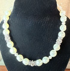 Vintage Unbranded 16 Faux Pearl Necklace with Rhinestone Accents Silver Tone