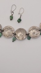 VINTAGE BUFFALO NICKEL AND TURQUOISE BRACELET WITH TURQUOISE EARRINGS