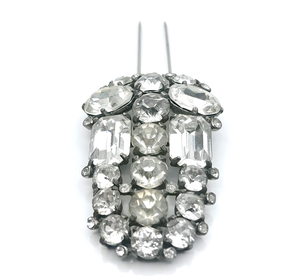 Vintage 1940s Eisenberg Original Clear Rhinestone Pot Metal Fur Dress Clip 3in