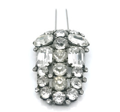Vintage 1940s Eisenberg Original Clear Rhinestone Pot Metal Fur Dress Clip 3in