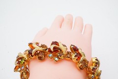 Vintage Weiss Bracelet Gold Tone Orange Rhinestone 7″