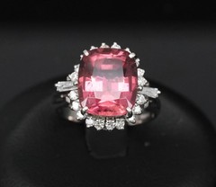 Fine 4.97ct Natural Pink Tourmaline & 0.42ct Diamond Platinum Halo Ring Size 5.5