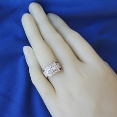 Original EARTH MINED DIAMOND Deco Statement Ring PLATINUM Sapphire 14K GOLD Band