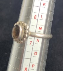 Sterling Silver 925 Smoky Quartz Ring, Handmade Bezel Set Oval Beaded Halo S 6.5