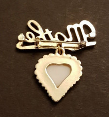 Mother’s Day Dangle Pink Red Rose Heart Brooch 2″ Script Statement Pin