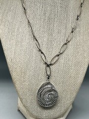 Sterling Silver Fossil Charm Chain Necklace 16″ Chain, 1.5″ pendant ne02