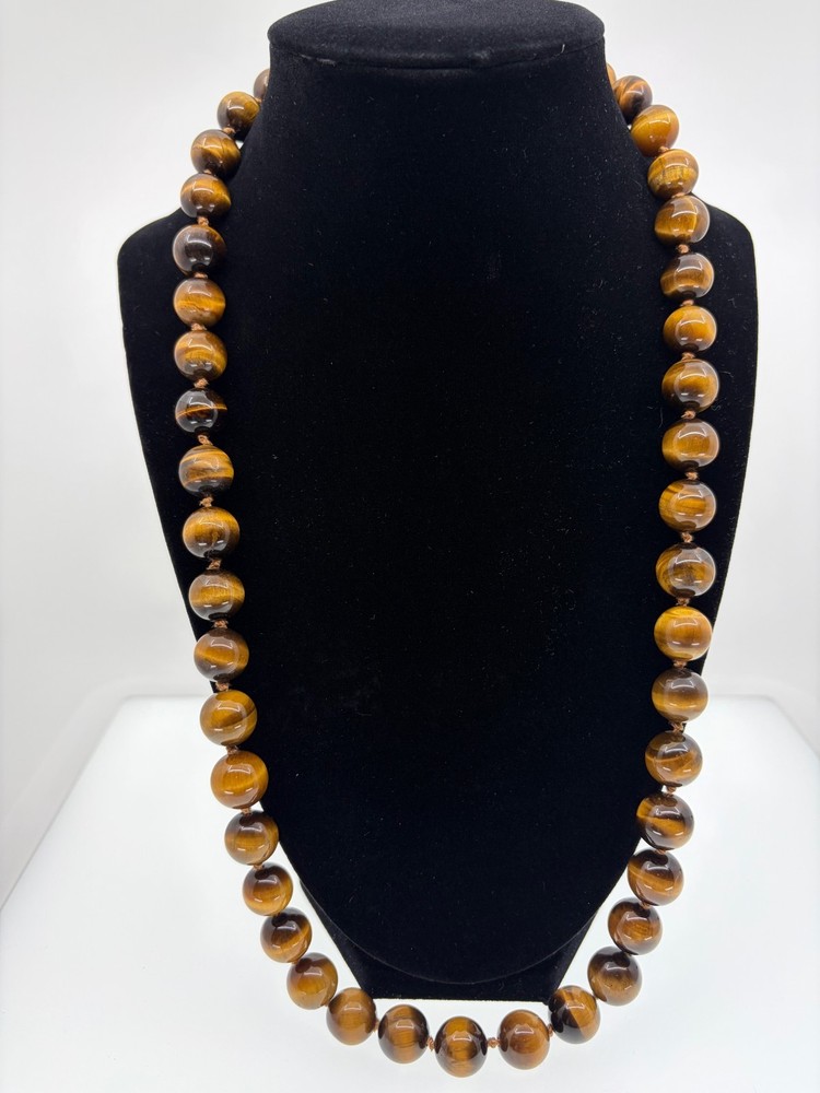 Vintage Chinese Export Hand Knotted Tiger ‘s Eye 11-12 mm Heavy Beaded Necklace