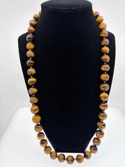 Vintage Chinese Export Hand Knotted Tiger ‘s Eye 11-12 mm Heavy Beaded Necklace