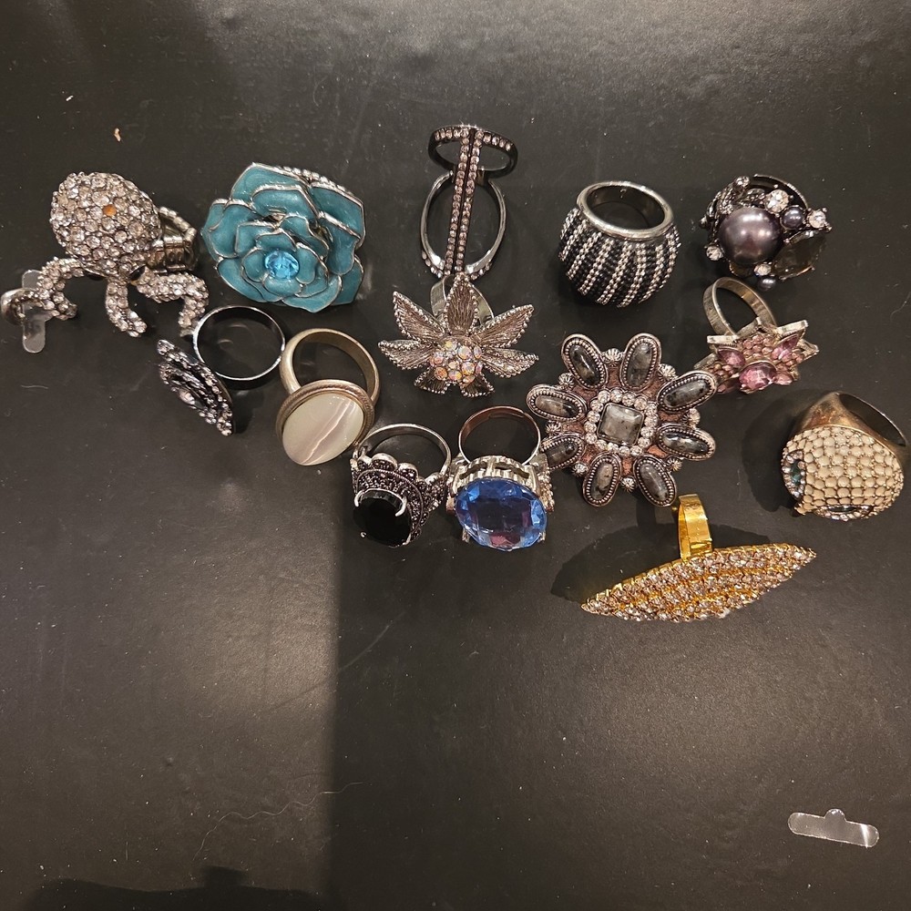 14pc Mixed Lot Vintage Style Rings & Stones, Gold & Silver Tone