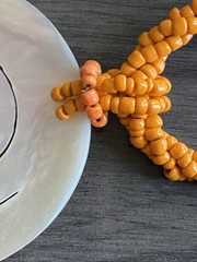 Vintage Orange Bead Necklace Mother Of Pearl Shell Spiral Pendant Tribal