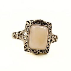 Vintage Sterling Silver MOP Mother of Pearl Cut Out Filigree Ring Size 10