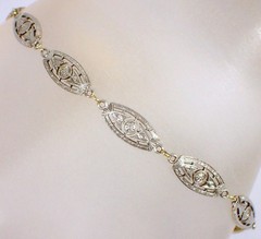 Antique Art Deco 5.6g SOLID 14k Yellow White Gold Two Tone Filigree Bracelet