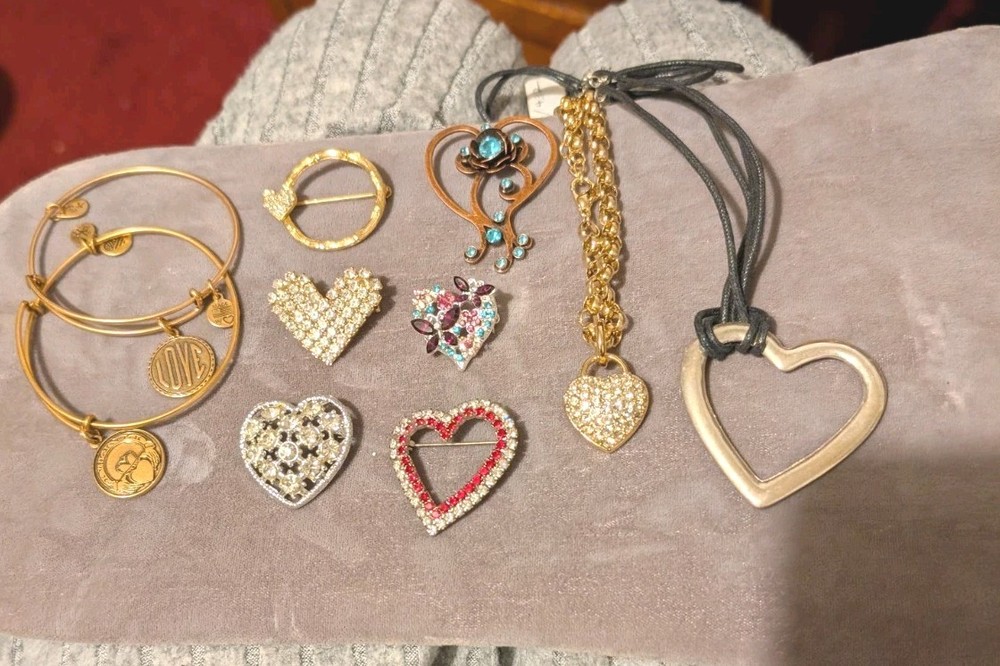 Mixed lot Of Valentine’s Heart Brooches Bracelet Necklace 2 Alex And Ani