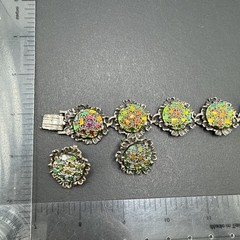 Judy Lee Unsigned Necklace Earrings Set Iridescent Glass 7” J8