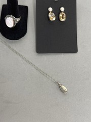 Vintage 925 Silver Lot: Rutilated Quartz Pearl Earrings Cameo Ring Shell Necklac