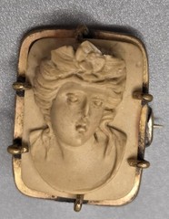 Rare Antique Lava Stone Cameo Left Facing Goddess 7/8″ Brooch Pin 4.4g Italia