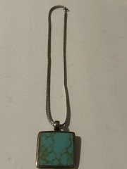 Vintage Simulated Turquoise Pendant 925 & Sterling Chain Necklace 18”L 26 Grams