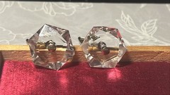 Vintage Rock Crystal Cufflinks “Hexagon” W/Original Wooden Box/unmarked/silver