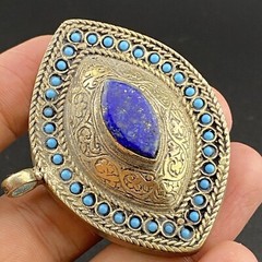 Amazing Afghan Silver Plated Brass Eye Shaped Beautiful Tribal Unique Pendant