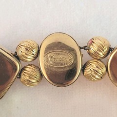 Vtg Victorian Revival Slide Charm Bracelet Signed Safety Chain Cameo 6.5