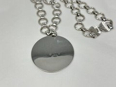 Vintage MONET Silvertone Large Round Pendant Chain Link 28″ Necklace