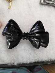 Vtg black enamel metal huge Bow Pin