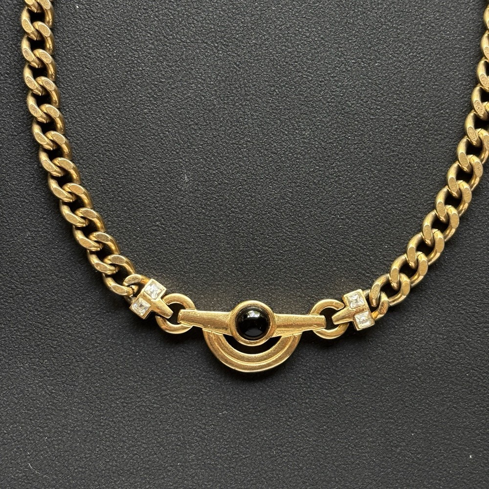 Vintage 1980 Givenchy Paris New York Gold Bold Curb Chain Cabochon Necklace 16”