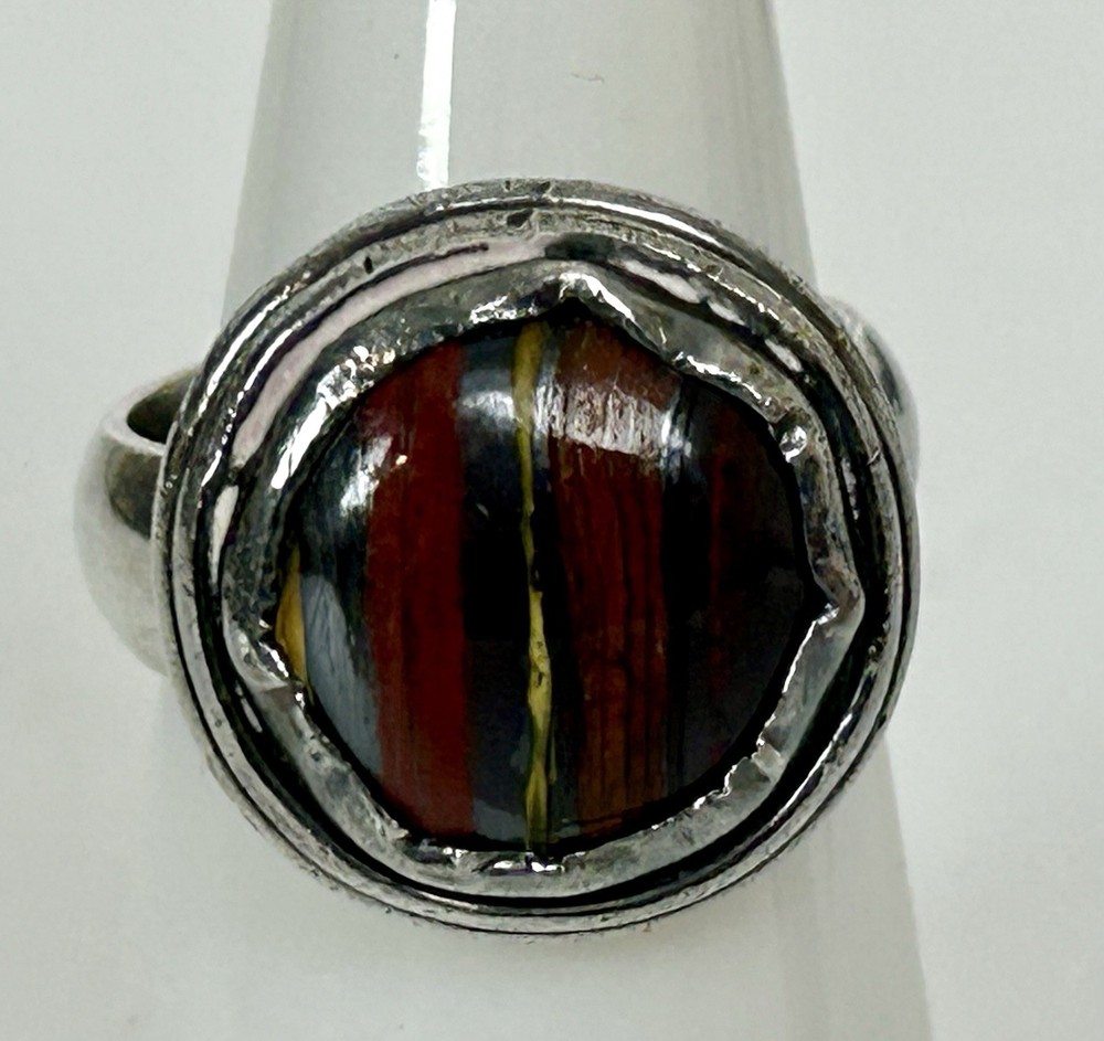 Vintage Sterling Silver Tiger Iron Ring Size 7.5
