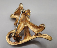 Vintage JOMAZ Tiger Brooch Signed Joseph Mazer Rhinestone Enamel Gold Tone Pin