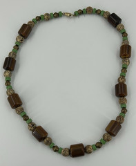 Earthy Necklace Natural Stone Acrylic Beads Brown Green Choker 22 Inch