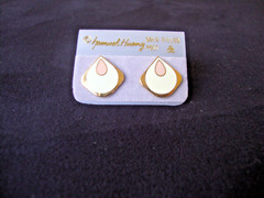 VINTAGE SAMUEL HUANG DESIGNER CLOISONNE RETRO MOD PINK & WHITE STUD EARRINGS