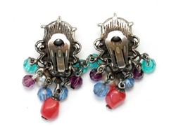 Vintage Selro Selini Goddess Face Silvertone Frame Clip Earrings