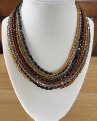 VTG Vendome Torsade 10 Strand Varied Shape Amber Black Gray Bead Necklace WOW