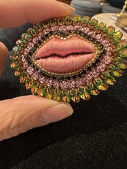 Celeste Mogador/ Bisou Vole/Stolen kiss brooch/French pin/Silk hand embroidered