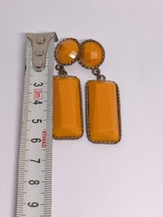Vintage Orange Statement Earrings – Art Deco Style Gold Tone Dangle Earrings