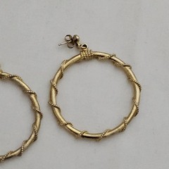 Vintage Gold Tone Twisted Wire Rope Dangle Hoop Earrings Large Statement Retro