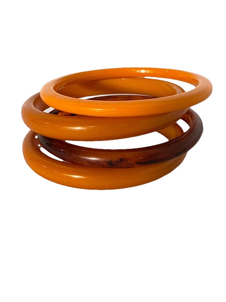 Lot of 4 Vintage Bakelite Bangle Bracelets – Semichrome Positive FALL Colors