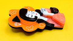 Dreaming Girl & Black Cat Acrylic Brooch Contemporary