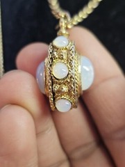 Vtg Goldtone 3 strands Link Chain Choker Necklace w/ Moonstone 28in-S91-READ
