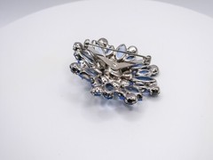 Vintage Brooch Blue Glass Rhinestone Womens Silver Flower Pin Open Back