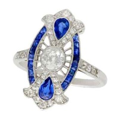 Stunning Antique 1920’s Art Deco 0.91CT Sapphire and 0.68CT White CZ Women Ring