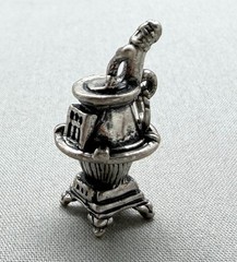 Vintage Beau Sterling Silver Potbelly Stove Charm Cast Iron 3D