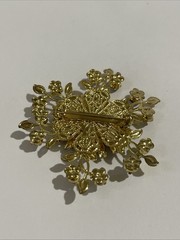 Vintage Gold Tone Jet Black Navette Rhinestone Starburst Pin Brooch