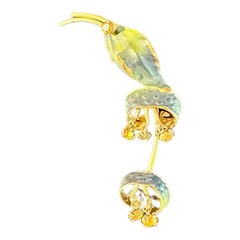 Vintage Made in Austria Green Leaf Flower Pin Rhinestones Gold Crystal Brooch 3”