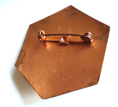 Vintage Hexagon Copper Enamel Brooch Pin Brown Gold Tone Design Center Stone